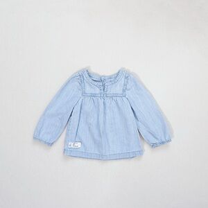 Baby Gap Light Blue Chambray Blouse Long Sleeve Square Neck Soft Denim Top 2T